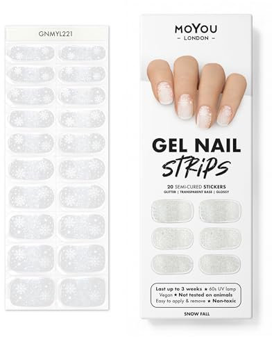 MOYOU LONDON Halbgehärtete Gel-Nagelstreifen - 20 Stück. Weihnachts-Nagelfolien für eine Maniküre in Salonqualität - Funktioniert mit jeder UV-Nagellampe - Einfach anzuwenden