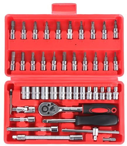 WiMas 46PCS Set di chiavi a bussola, set di bussole a cricchetto, kit di strumenti a cricchetto per chiavi a bussola ad azionamento metrico, bit di cacciavite strumento di riparazione autoveicoli 1/4