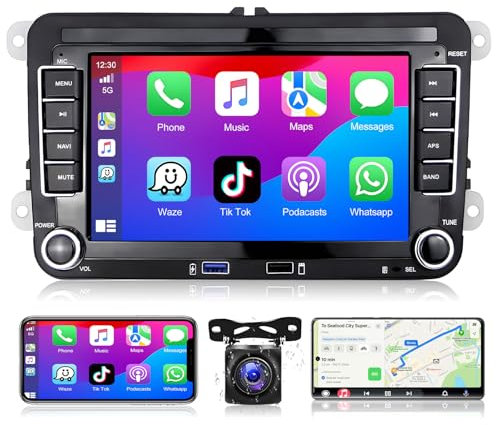Podofo Autoradio für VW Golf 5 6 Polo Seat Skoda Passat mit Carplay Android Auto, 1+32G 7 Zoll Android Radio mit Bildschirm Bluetooth, WLAN, GPS, RDS Radio + Rückfahrkamera