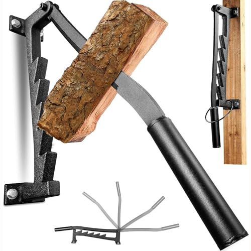ObaBO Holzspalter Manuell Anzündholz Spalter, Hergestellt Aus Hartem Kohlenstoffstahl, Anzündholz Spalter, An der Wand montierter Hackholzabscheider,Black