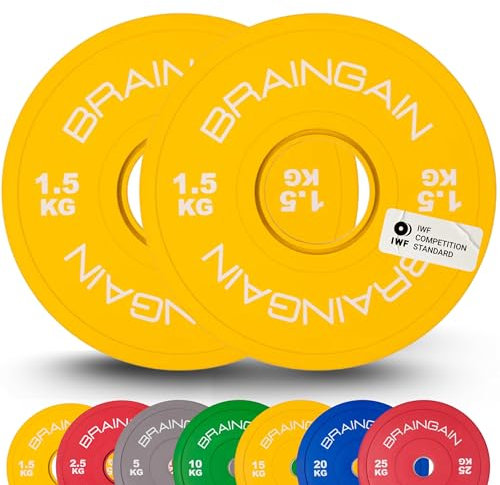 BRAINGAIN Olympic Bumper Plates - Multiple Sizes, Colour/Black - 2 Weight Plates for Barbell Strength Training & Weightlifting - 1.5kg 2.5kg 5kg 10kg 15kg 20kg 25kg 100kg 150kg Pairs/Set