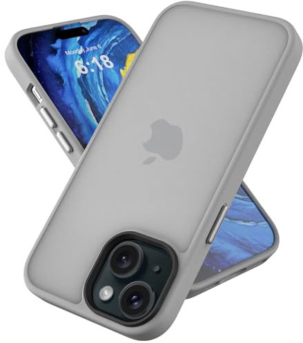 Ykasia Matte Case for Iphone 15 Plus 6.7-Inch, Skin Feeling Case, Anti-Fingerprint Non-Slip Thin, Shockproof Military Grade Drop Protection, Frosted Translucent Back Phone Cover(Grey)