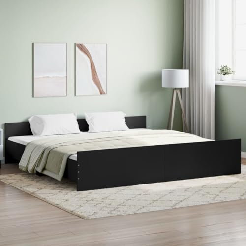 Festnight Bett 200x200 cm Holz Holzbett Massivholzbett Bettgestell mit Lattenrost Einzelbett Doppelbett Bettrahmen Jugendbett Schwarz