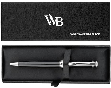 Wordsworth & Black Kugelschreiber Schwarzer Lack - Atemberaubender Luxus-Stift mit Chromfinish, Tinten-Nachfüllung, Geschenk für Männer & Frauen, Nachfüllbar, Schöne Stifte, Feine Spitze