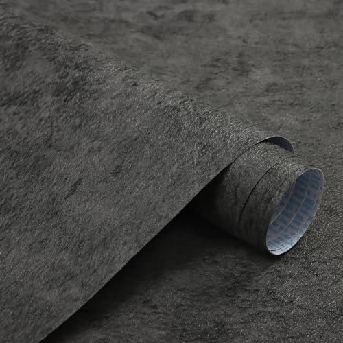 CiCiwind Peel and Stick Wallpaper 40×300cm Dark Grey Concrete Look Wallpaper Self Adhesive Contact Paper Thicken Vinyl Film for Wall Table Worktop Furniture Decor
