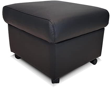 Schwarzer Echtleder Hocker auf Rollen, klappbar mit Stauraum, Hocker, Kuhfell Würfelsitz, 60x55, Fußhocker, Polsterhocker, Echtleder Puff