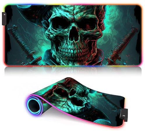 Tastaturmatte für den Schreibtisch, The Pirate Skull ROG XXL-Mauspad, Tischmatte, LED, extra groß (90 x 40 x 0,3) cm, Computer-Tastatur, Schreibtischunterlage für Spiele, Büro