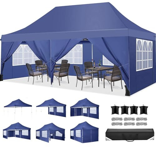 COBIZI Faltpavillon 3X6, Pavillon 3x6m Wasserdicht Stabil Winterfest, Faltbar Partyzelt mit 6 Seitenwänden & 4 Sandsack Pop up Gartenpavillon Anti-UV für Hochzeiten, Freien, Marineblau