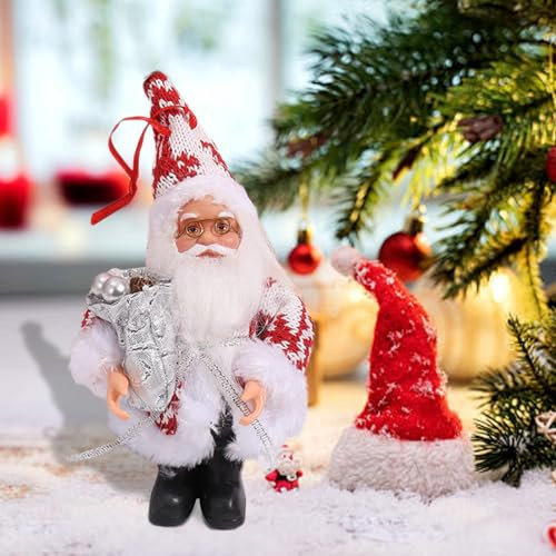 Weihnachtsmann Deko-Figur, 20 cm hoch, Santa Claus Figur, stehende Weihnachtsmann mit Geschenk oder Weihnachtsglocken, Winterdeko Weihnachten Stehende Winter Dekoration Nikolaus Weihnachtsdeko (E)