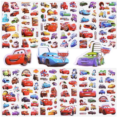 Bubble Sticker Kinder Cars-12 Pcs 3D Auto Puffy Stickers Set Lightning Auto Sticker Wasserdichte Vinyl Aufkleber Jungen Mädchen DIY Scrapbooking Fotoalbum Laptop Bottle Sticker Gastgeschenke Mitgebsel