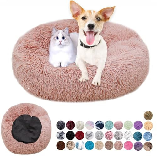 Panier Rond pour Chien en Tissu Peluche Doux - Lit Lavable Anti-Dérapant avec Coussin Apaisant pour Chat - Petit et Moyen Taille - Rose 120cm