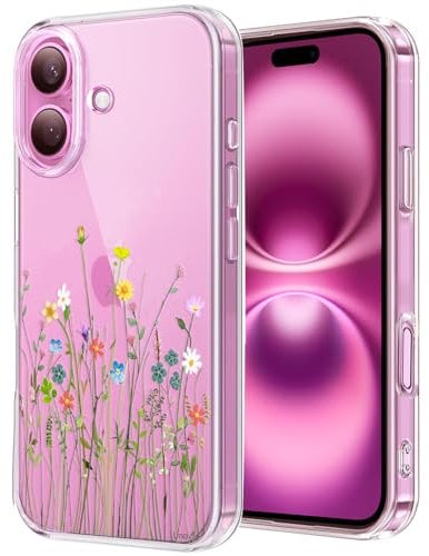 Unov Case Compatible with iPhone 16 Case Clear with Design Embossed Floral Pattern Soft TPU Bumper Slim Protective 6.1 Inch (Flower Bouquet)