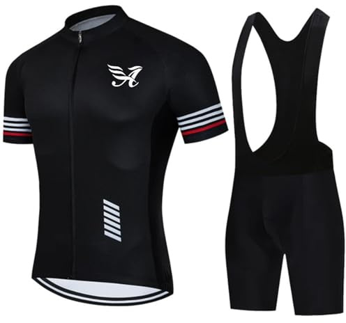 Pro Team 2024 Radtrikot Set für Herren, Sommer, Mountainbike-Jersey und Trägerhose mit 9D-Polsterung, Gel, atmungsaktiv, für Outdoor-Sportarten, Schwarz -1, XXXL