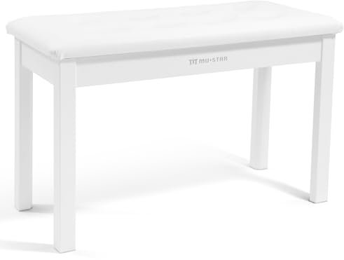 MUSTAR Piano Bench Piano Stool with Storage, 74cm Large Seat Solid Wooden Keyboard Bench, Soft Faux Leather Padded Seat for Vanity, Living Room, Bedroom (White)