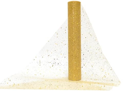 Tüll Stoff Glitzer Gold 30 cm x 9.1 Meter, Tüllband Tischläufer Glitzer, Rolle Tüll für Weihnachten Hochzeit Party Geburtstag Weihnachtsbaum Kleidung Deko Handwerk