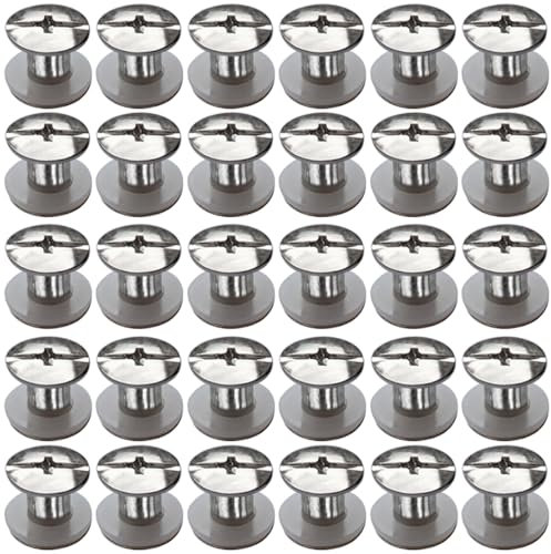 SHSMPXOY 30 Set Rivetti a Vite, M5 x 6 mm Rivetti Chicago, Viti Chicago Screws Chicago Book Viti,Viti Chicago di ricambio in Metallo per Borse, Libri, Collari, Zaini, Guinzagli per Cani (Argento)