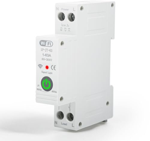 DEWIN Disyuntor de Carril Din, 1P-JT 63A 220VAC Disyuntor Inteligente Wifi Interruptor Wifi Tuya Smart Switch con protección contra Fugas Control Remoto de Teléfono Móvil