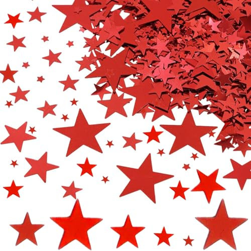 DazzJoy 6000 Stück Glitzer Streudeko Sterne Konfetti Weihnachten,4 Größen Sterne Deko Rot,5-20mm Weihnachtskonfetti Deko Sterne,Glitzersterne Streudeko Silvester,Pailletten Stern Tischdeko Streusterne
