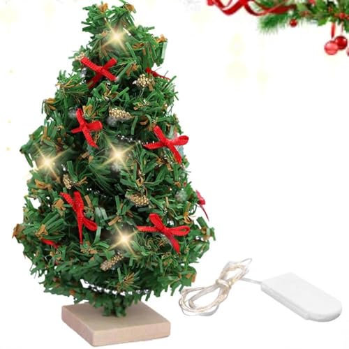 Miniature Christmas Tree with Lights for Dolls House, 1/12 Scale Christmas Tree Model Toy, Realistic Christmas Tree Desktop Ornaments, Dolls House Light up Christmas Tree, Doll House Accessories