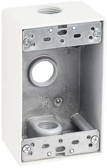 Sealproof Boîte de prise électrique extérieure rectangulaire à 1 prise de 8,9 cm avec 3 trous de sortie, trois trous de 1,27 cm, 1 bande, certifié UL, blanc