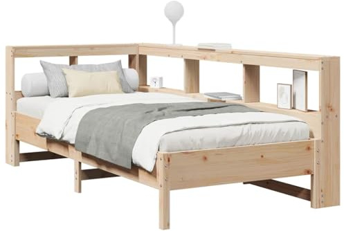 vidaXL Massivholzbett mit Regal ohne Matratze 100x200 cm Kiefer, Holzbett mit Regal, Massivholzbett mit Regal, Bett, Holzbett mit Bücherregal