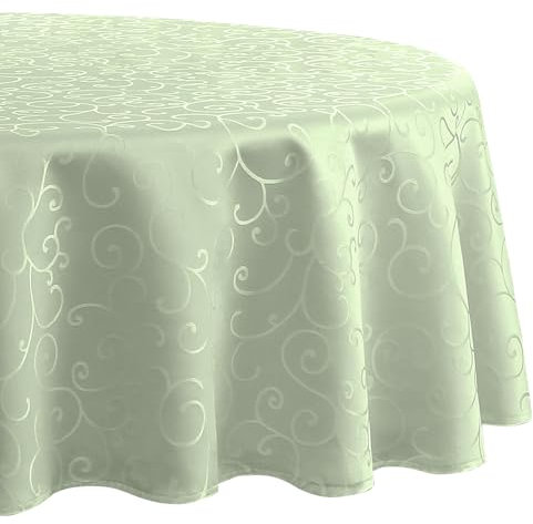 Romanstile große Outdoor Tischdecke rund 200 cm abwaschbar sabeigrün runde Jacquard Tischdecken Tischtuch Tafeldecke wasserabweisend für Frühling,Ostern,Garten,Geburtstag,Feste,Hochzeiten,Party