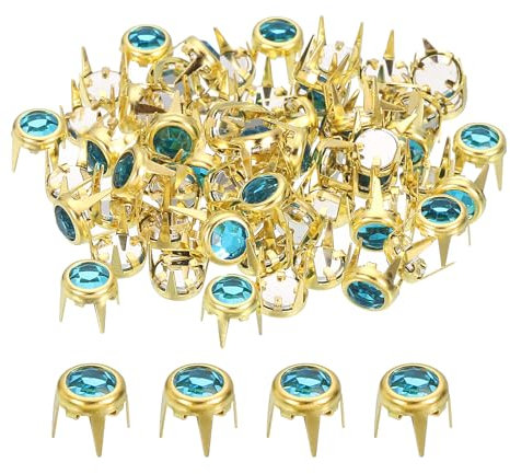 QUARKZMAN 80pz Borchie Strass, 6mm Rivetti Rotondi Perline Cristallo Artiglio Rivetti Decorativi Punte Punk a Testa Chiodo per Fai Da Te Pelle Artigianato Tessuto Cintura Borsa, Blu