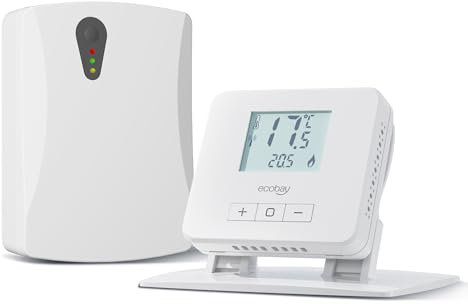 Ecobay Wireless Thermostat with Receiver, for Boilers, Electric & Water Underfloor Heating, Non-Programmable