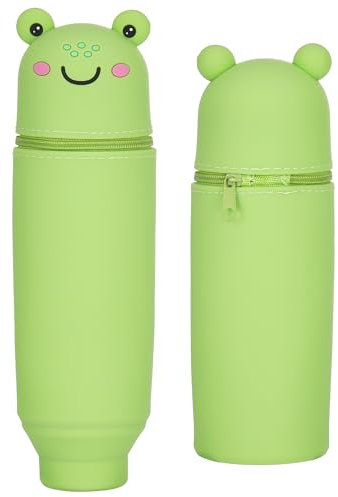 JIANTA Kawaii Federmäppchen Fröschchen, Niedliche Federmäppchen aus weichem Silikon, Mäppchen Frosch Schlampermäppchen und Stifteköcher 2 in 1 für Schule Studenten - Frosch