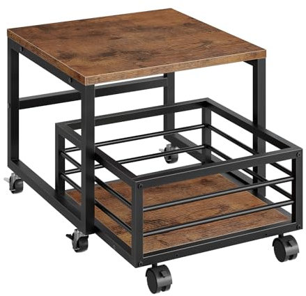 HOOBRO Movable Mini Fridge Stand with Large Storage Basket, Mini Refrigerator Cabinet with Lockable Wheels and Adjustable Feet, Sturdy Metal Frame, for Home, Office, Rustic Brown and Black EBF155TL01