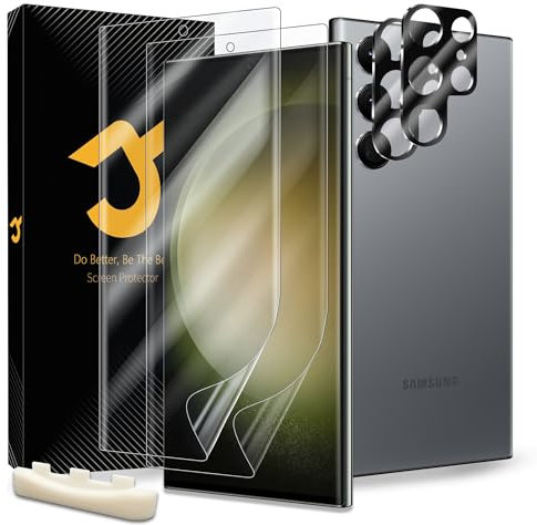 4 Pezzi Pellicola Protettiva per Samsung Galaxy S23 Ultra, 2 Pellicola Flessibile EPU, 2 Pezzi Vetro Temperato per S23 Ultra Fotocamera, Auto-guarigione, Compatibile ID Impronte Digitali, HD