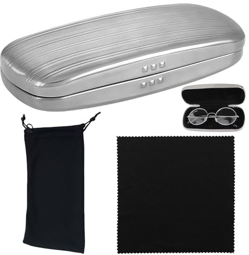 3 Stücke Silber Brillenetui Hardcase Set,Brillenetui Damen Brillenetuis Langlebig,Brillen Etui Hardcase (Mit Reinigungstuch und Tasche) brillEnetui Personalisiert für Damen Herren