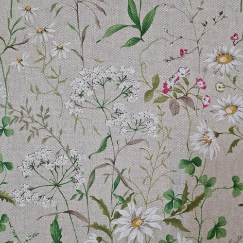 Stoff Meterware pflegeleicht natur Meadow Flowers Wiesenblumen Blumen Dekostoff Vorhangstoff Tischdeckenstoff