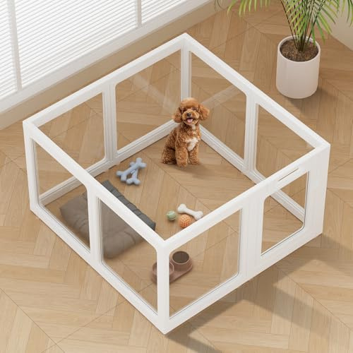 ClimbHope Clear Acrylic Dog Playpen Indoor Pet Pen, 24 H, White, 8 Panels