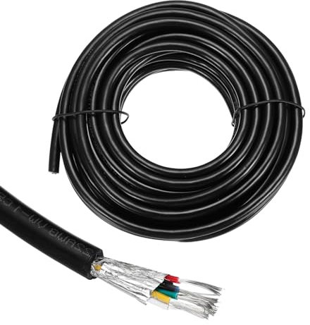 sourcing map 1 cable blindado UL2464 de 22 AWG, 7,6 m, 300 V, 6 conductores, PVC eléctrico CNC con blindaje de doble capa para electrodomésticos, cableado automotriz