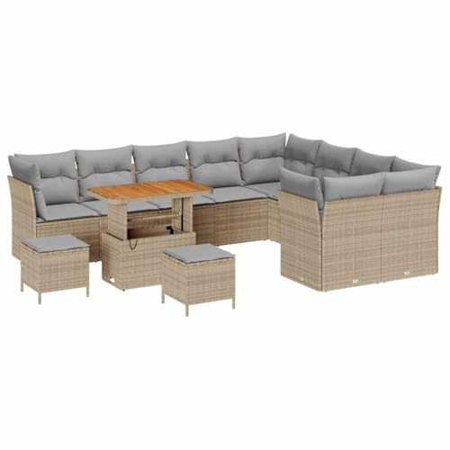 vidaXL Garten-Sofa-Set 12 pcs Beige Poly-Rattan, Garten und Terrasse, modernes Lounge-Set, ergonomische Sitzplätze, entspannter Sommer-Sofa, praktische Patio-Kollektion