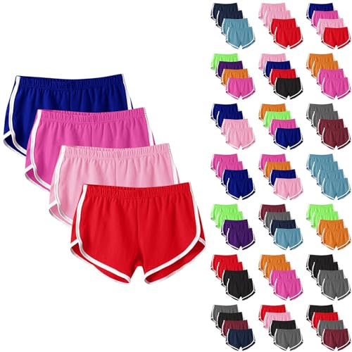 Lot De 4 Short De Sport Femme Coton Taille Haute,Décontracté Jogging Fitness Sport Training Yoga Golf Pantalon Court Tennis Joggers Running D'Été pour Femmes Bordure Blanche Short Yoga Femme