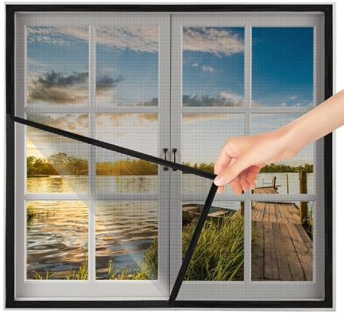 Fiberglas Moskitonetz für Fenster 185x195cm Schwarz ct Schutzrahmen Langlebiges Aluminium Fliegengitter Perfekt für Haus Garten & Outdoor