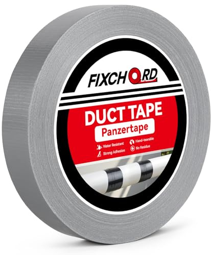 FIXCHORD Panzertape, 25mm×50m Wasserdicht Gewebeklebeband, Panzerband Extra Stark, Gewebeband zum Reparieren, Verstärken, Bündeln, Abdichten, Innenbereich/Außenbereich, Silber