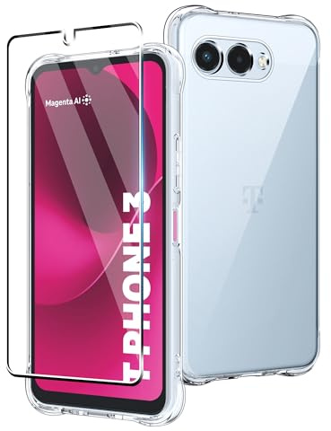 CAUHENYEE Transpanrent Hülle für Telekom T Phone 3, mit 1-PC Displayschutz aus gehärtetem Glas, Dünne und Weiche, Klare TPU-Hülle, Kratzfeste, Stoßfeste Hülle