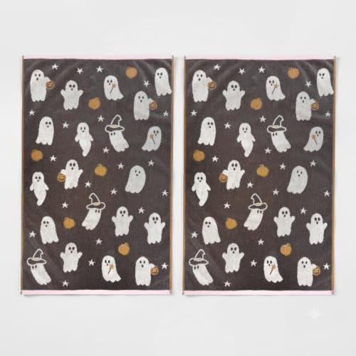 Odyssey Collection Luxury Pack of 2 Halloween Hand Towels 50 x 80cm – Super Soft, Absorbent, Quick Drying 100% Cotton Halloween Tea Towels, Spooky Home Halloween Decor, Plush 500GSM (Ghosties)