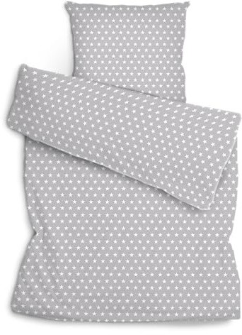Amilian Bettwäsche Set 2-teilig 135x200 cm + 80x80 cm - 100% Baumwolle, weich, pflegeleicht, für Kinder; Jugendliche; Erwachsene - modernes Design - Sternchen Grau