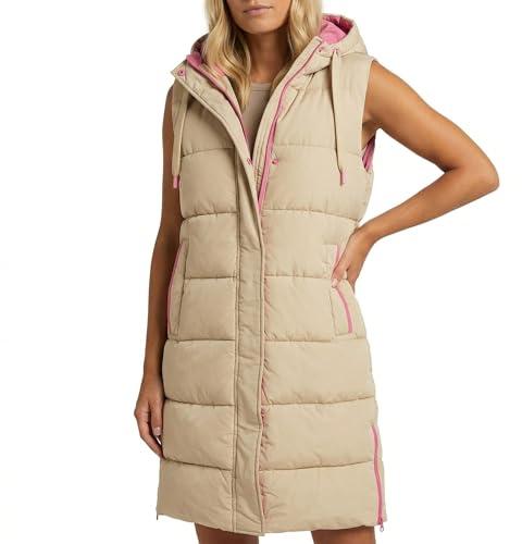 Zwillingsherz Damen Weste Steppweste – Pink warme Winterweste mit Kapuze, leicht & kuschelig, top verarbeitet