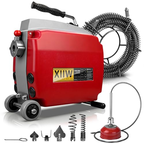 1250W Elektrische Rohrreinigungsmaschine f. Ø20-200mm Rohrreinigungsspirale | Spiralen Ø10mm 3M + Ø22mm 17.5M, 550U/m, Rohrreinigungsgerät Rohrleitungen Abflussspirale Rohrreiniger Reinigung