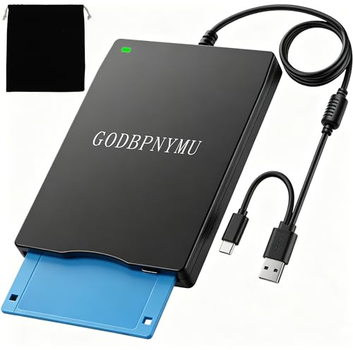 GODBPNYMU 3.5-inch Floppy Disk Drive, Portable USB Floppy Disk Drive, External USB-C FDD Plug-and-Play, 1.44MB Floppy Disk Copier Compatible with Laptops, PCs, Windows 11/10/8/XP, macOS Comes with bag