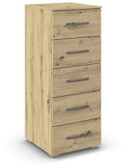 Rauch Möbel ADITIO, Kommode, Farbe Eiche Artisan, Breite 40 cm | Highboard im zeitlosen Stil, 5 Schubladen, Soft-Close-Funktion, für Schlafzimmer, Gästezimmer, Wohnzimmer, Garderobe, Flur