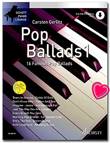 Pop Ballads Band 1 - Songbook für Klavier mit Online-Audiodatei - Auswahl von 16 beliebten und leicht zu spielenden Balladen - mit bunter herzförmiger Notenklammer