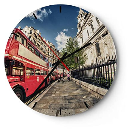 Modern Wanduhr Architektur London Stadt 30x30cm Rund Klein Wand Uhr Glas Analog Zimmeruhren Küche Büro Wohnzimmer Glasuhr Wall Clock Dekoration Design Wanddekoration Küchenuhr C3AR30x30-2405