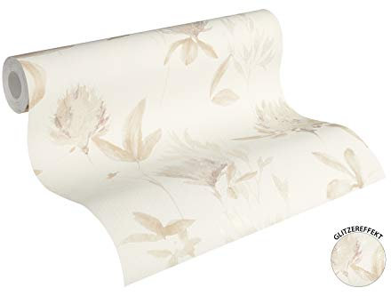 A.S. Création Designdschungel by Laura N. Vliestapete mit Glitter und Blumenmuster 10,05 m x 0,53 m beige braun metallic Made in Germany 344982 34498-2