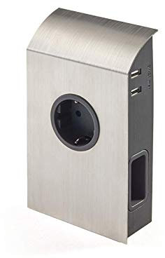 Prise Semi-encastré (1 x Prise Schuko / 2 x Prises Euro / 2 x Ports USB) Finition Acier Inox incl. Fiche Prise